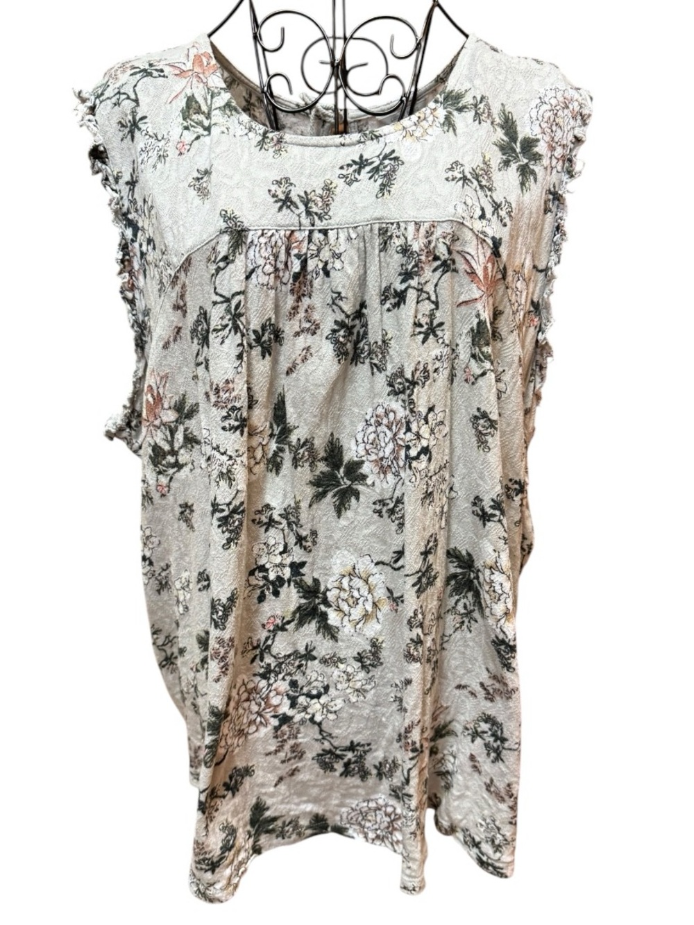 Lucky Brand Floral Sleeveless Tank Top in Cream Green